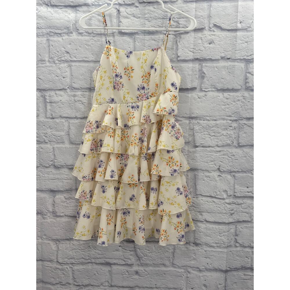 Shein Yellow Purple floral Tier Ruffle Sundress Small